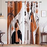 Naranja Ilustración Personaje Elefante Palmera De Coco Cortinas Opacas Cortina 2 Piezas con Ojales Y Correas para Habitacion Comedor 140An X 260Al Cm