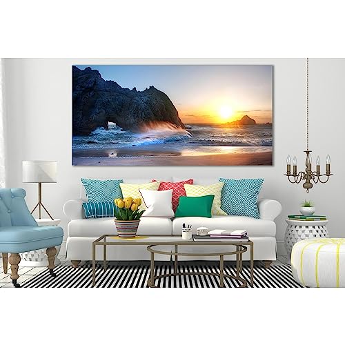 Toile pour mur de chambre ZELLART Rocks Waves Beach Sunset décoration maritime