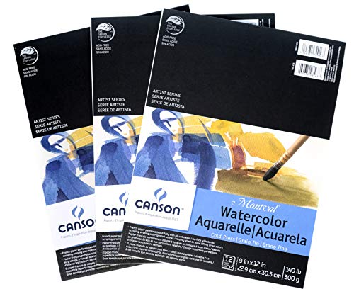 Canson Montval Watercolor Paper Pads 140 lb. Cold Press, 9 in. x 12 in, 12 Sheets per Pad [Pack of 3]