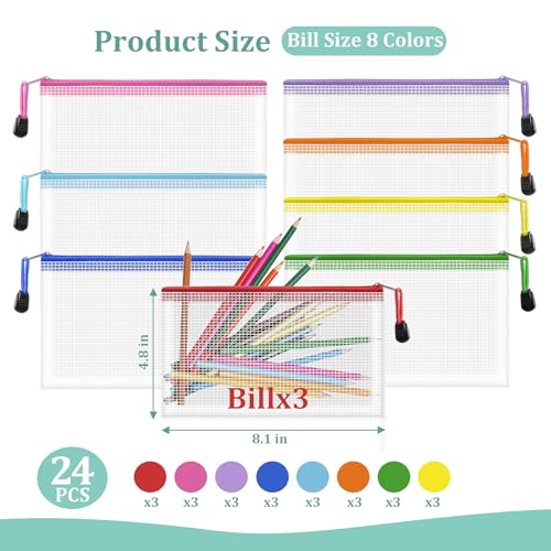 Image of 24pcs Mesh Zipper Pouch Bags Small, 8.1x4.8 Inches Zipper Pencil Bags, 8 Colors Pencil Pouch Bulk, Reusable Pencil Bags for Office Supplies and Travel Storage