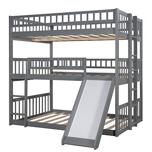 Triple Bunk Bed with Slide, Full Over Full Over Full Bunk Bed