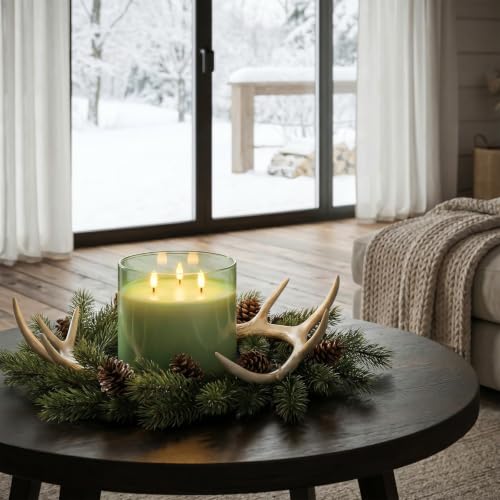 Image of Homemory 6 x 6 Inch Extra Large Flameless Candle with 3 Wicks, Sage Green Glass LED Pillar Candle, Real Wax Battery Operated Candle with Remote Control and Timer for Home Decor