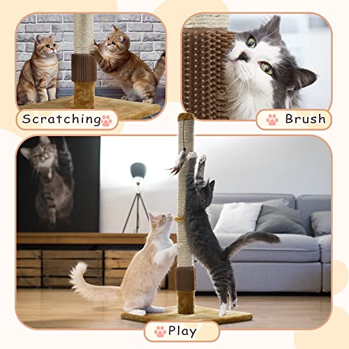 Lahas Cat Scratching Post With Brush For Indoor Cats,Natural Sisal Cover,34 Inch Tall, Kitten Adult Cat Scratch Vertical Toy With Tree Tower,Feather,Rope Scratcher, Cat Arch Self Groomer #TOP2
