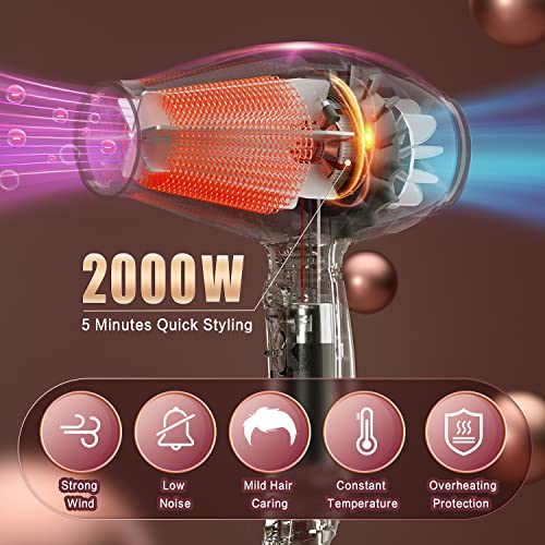 Wadodo Ionic Hair Dryer, 2000W Professional Blow Dryer Fast Drying Hairdryer Travel Blowdryer, Lightweight Constant Temperature Low Noise Portable Salon Ion Hair Dryers For Women Men(Bright Black) #TOP1