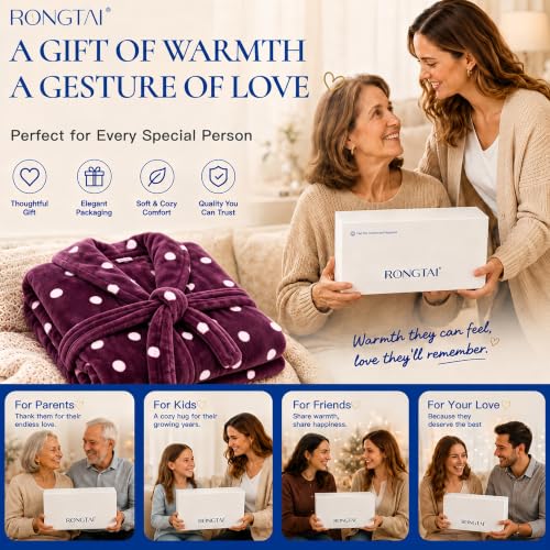 Image of RONGTAI Womens Bathrobe Ladies Fleece Plush Warm Long Robes Fleece Nightgown Sleepwear