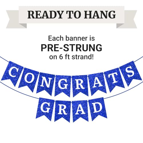 Image of Pre-Strung Congrats Grad Banner - Blue Glitter Graduation Party Banner