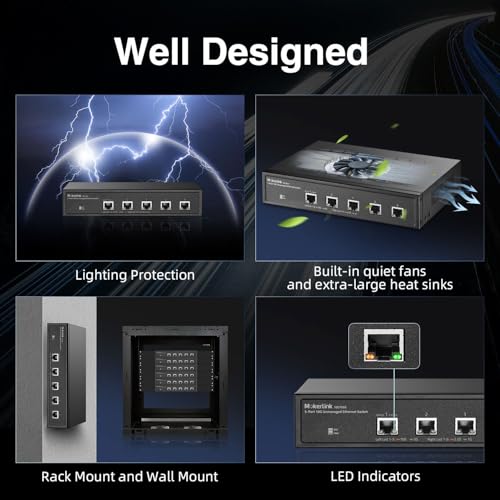 Image of MokerLink 5 Port 10G Unmanaged Ethernet Switch, 10G /5G /2.5G /1G Auto-Adaptive, Plug and Play, Metal Desktop|Rackmount Network Switch