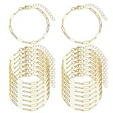 KEIAOUE 16 Pack Charm Bracelet Chain Bulk Gold Plated Stainless Steel Paperclip Chains Bracelets for DIY Jewelry Making