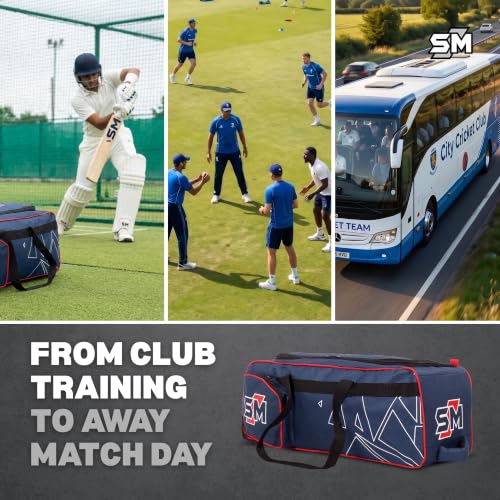 Image of SM Rise Cricket Kit Bag with Wheels | Wheelie Cricket Bag | Premium Ripstop Fabric | Heavy-Duty Wheel System | Separate Bat Pocket | Lockable U-Zip | Rust-Proof | Easy Transportation Cricket Bag