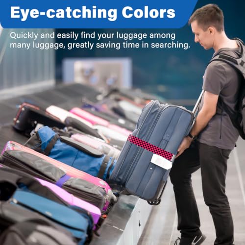 Image of Luggage Straps for Suitcases, Travel Adjustable Belt with Quick Release Buckle, Heavy Duty Nylon Bag Packing Strap, Unique Bright Identifiers Business Travel Accessories (2 Pack) - Black Red
