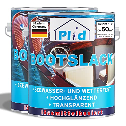 PLID® Bootslack Farblos Glänzend für Holz - Klarlack Holz Wasserfest - Küchenarbeitsplatte lackieren - Lack für Parkett, Treppen, Gartenmöbel und Theken - Holzlack Yachtlack - Made in Germany 5l