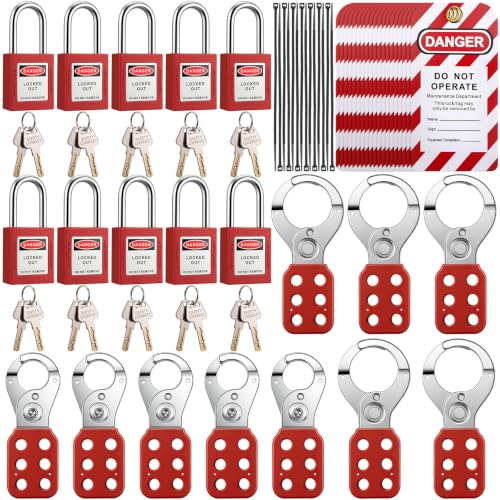 Image of Hicarer 50 Pcs Lockout Tagout Kit with Safety Padlocks, Hasps, Tags & Ties