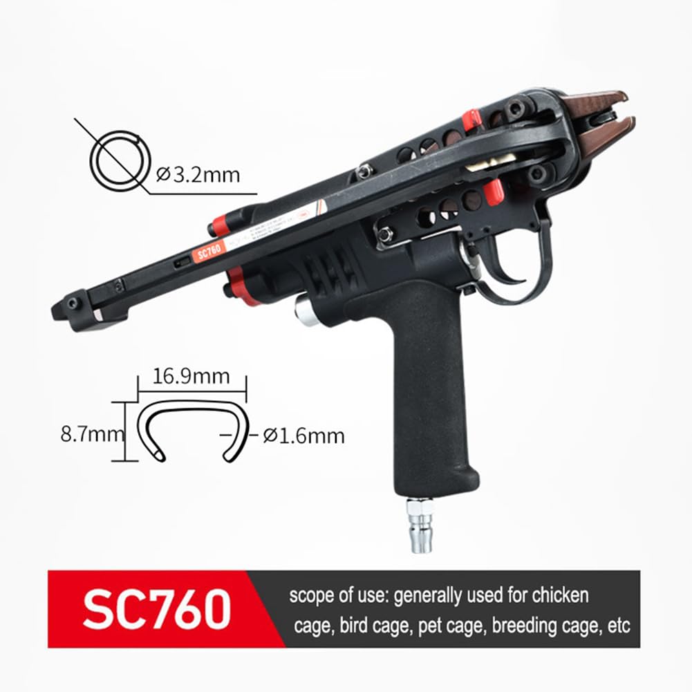 Kit de alicates de anillo de cerdo, pistola automática neumática tipo C, compatible con grapas de anillo de cerdo de 3,2 a 10 mm de diámetro de cierre para vallas y jaulas