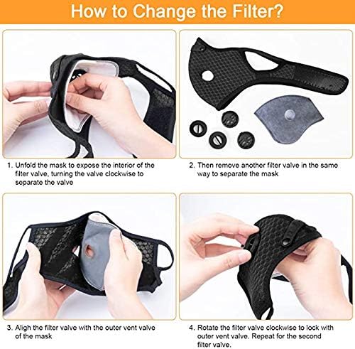 2 Pack Unisex Protect Mouth Cover Adjustable Reusable with 8 Filters for Allergies Woodworking Running Sanding Mowing-Black (2 pack)