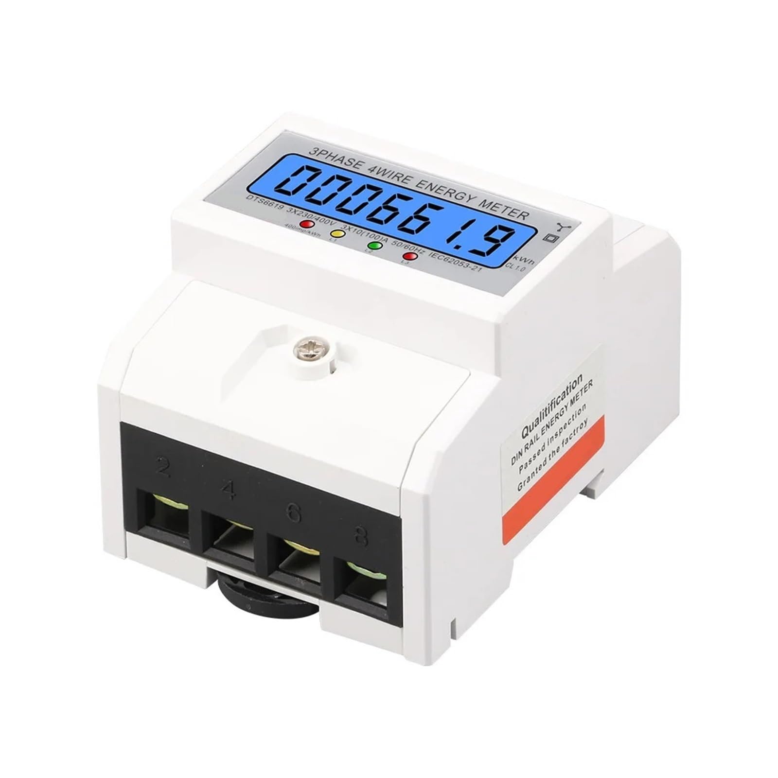 DTS6619 Misuratore Kwh Trifase 100A Display Digitale LCD Con Contatori Di Energia Elettrica Retroilluminata Monitor Contatore Elettrico Smart Rail(Transparent)