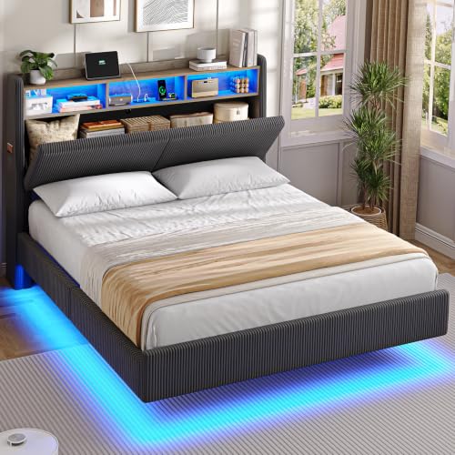 AOGLLATI Cama Matrimonio 140x190 con Almacenamiento Pana Gris Oscuro