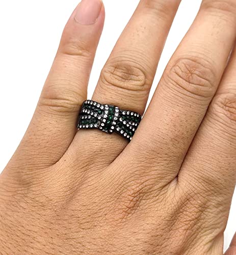 Belt Design Black Gold Plated Womens Wedding Bands Princess Cut Red Cz Rhinestone Engagement Ring3