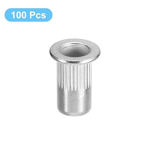 Miniatura 3 de uxcell #10-32 Tuercas de remache, 100 piezas de acero inoxidable 304 moleteado cabeza plana roscada tuercas de inserción para metal, plástico