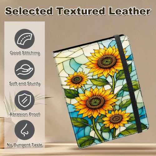Image of Photo Album 4x6 120 Photos with Strong Elastic Band Stained Glass Sunflower | Large Capacity Premium Leather Picture Album, Portable Wallet Albums Photo Book for Family Anniversaries Wedding Baby