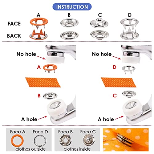 Juego de 200 herramientas de kit de sujetadores a presión, anillos de botones a presión de metal con alicates de sujeción, kit de herramientas de presión para costura y manualidades de ropa, 200 pie