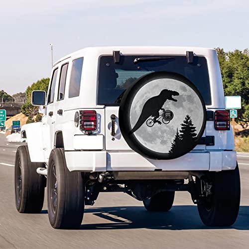 Image of Delerain Spare Tire Cover with Backup Camera Hole Dinosaur with Bicycles Wheel Covers Waterproof Dust-Proof UV Sun Universal Fit for Jeep Trailer RV SUV Truck (18 Inch for Diameter 32 inch-34 inch)