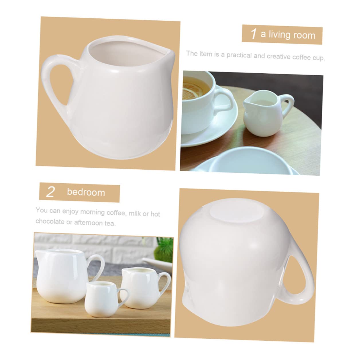 6 Jarras de Cerámica en Color Blanco con Asa Cómoda para Almacenar Leche y Salsa, Diseño Original y Ecológico, Ideales para Regalos de Inauguración de Casa