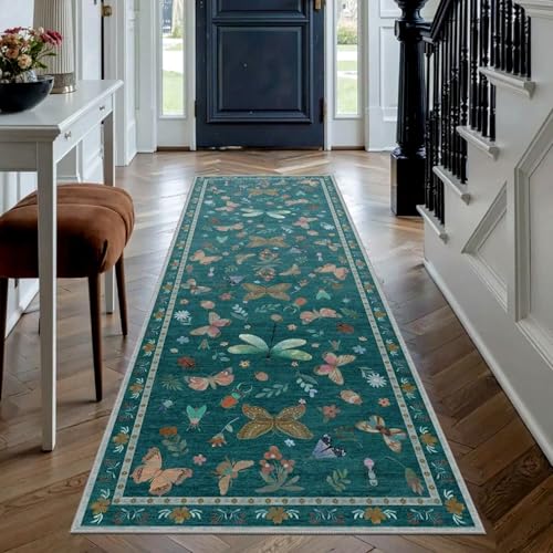 Rugxara 2x6 Green Floral Runner Rug for Hallways Kitchen