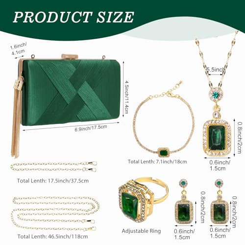Image of 5 Pcs Clutch Purses for Women Jewelry Set Handbag with Necklace Earrings Ring Bracelet Vintage Banquet Handbag with Detachable Chain for Wedding Party Gift Supplies