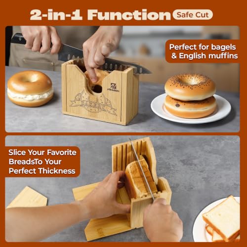 Image of Piklohas 2026 Bagel Slicer, Bamboo Bread Slicer for Small and Large Bagels