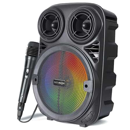 INSTAPLAY BLAST400 Party Speaker (Black) | 20W Wireless Bluetooth Speakers | USB, AUX, Karaoke & Wired Mic | Up to 4hrs Playtime | Home Theatre with Multicolor RGB Lights | for Laptop, Pc & Mobile