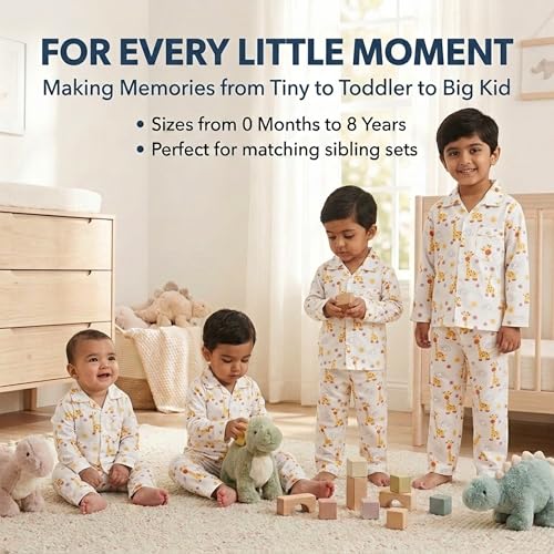 Image of The Mom Store Kids Cotton Night Suit for Boys and Girls | Soft Breathable Night Dress for Kids Boys and Girls | Printed Nightsuit Pajama Set | Comfortable All-Season Sleepwear for Daily Use