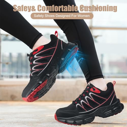 Image of Hogent Steel Toe Shoes for Women Men Wide Non Slip Work Sneakers Indestructible Shoes Lightweight Breathable Construction Sneakers Puncture Proof Ergonomic Design