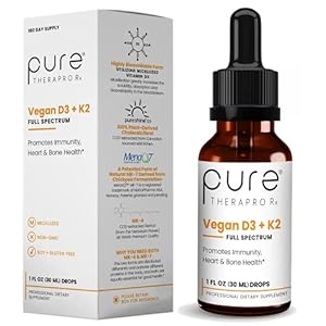 Vegan D3 + K2 Organic 100% Liposomal | 180 Servings | Maximum Absorption Vitamin D3 and Vitamin K2 Supplements for Men and Women, D3 Vitamin 5000 IU, Liquid Vitamin D3 with K2 – 20 mL Bottle