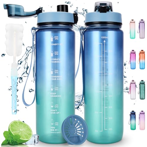 AOPREL Drinkfles, 1 liter, sportwaterfles, lekvrij en BPA-vrij