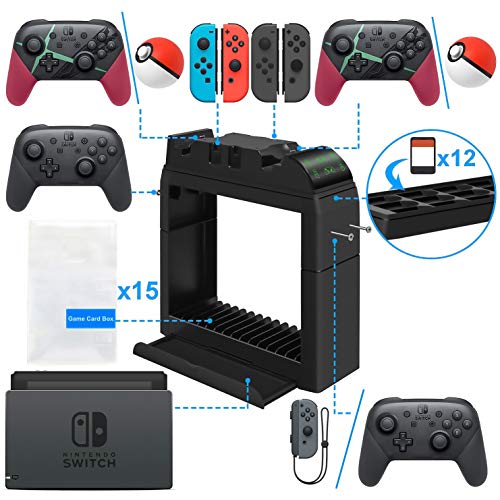 Game Storage Tower for Nintendo Switch, Kinvoca Switch Organizer Compatible with Console and Switch Accessories, Multi-function Charging Station with Fast Charger - Thumbnail 2