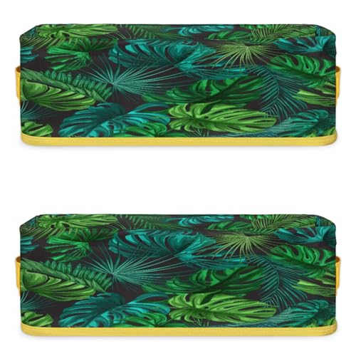 Tropical Palm Leaves Pattern Bathroom Storage Basket Waterproof Foldable Storage Bins with Handles Decorative Toilet Paper Storage Basket for Organizing for House Bathroom Toiletries Set of 2