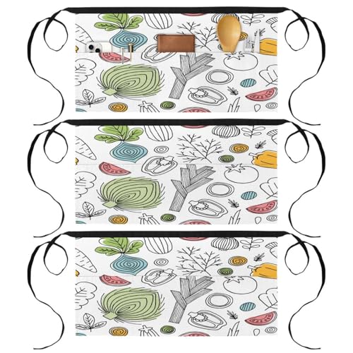 Tabliers courts de chef pour restaurant et bar lot de 3 demi-tabliers de cuisine avec 3 poches