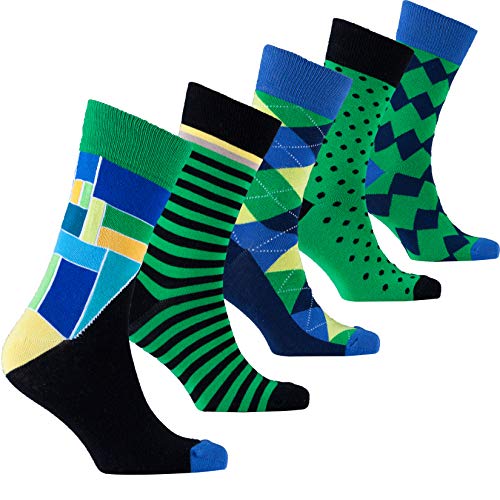 socks n socks-Men's 5-pair Luxury Fun Cool Cotton Colorful Mix Socks Gift Box