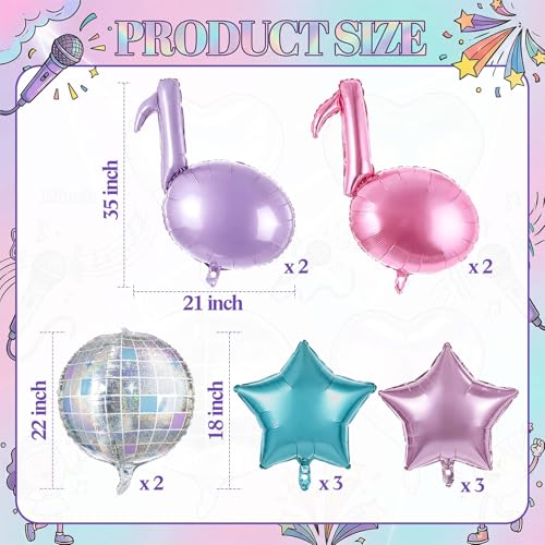 Ceenna 12 Pcs Pink Purple Music Note Party Balloons Kpop Themed Music Party Decoration Disco Ball Foil Star Balloons Concert Decoration Popular Singer Supplies 80s 90s Rock & Roll Dancing Supply by Ceenna - Used condition - Image 2