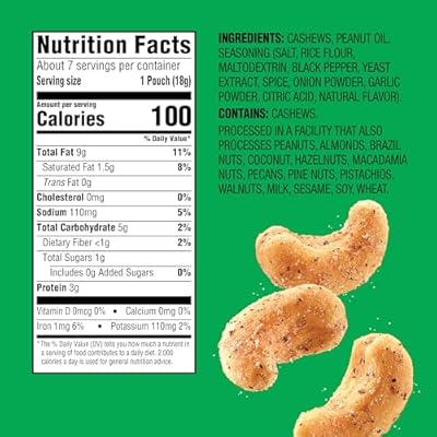 Emerald Nuts, 100 Calorie Packs, 7 Count, Salt & Pepper Cashews, 4.34 Oz