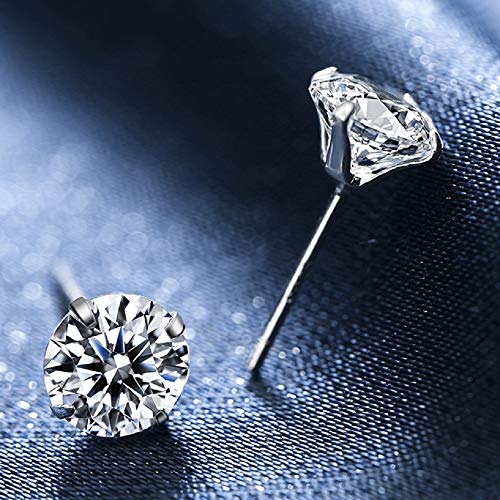 Round Clear Cubic Zirconia Sterling Silver Stud Earrings for Women Girls Cartilage Hypoallergenic Mini Diamond CZ Huggie Piercings Post 2mm 3mm 4mm Set3