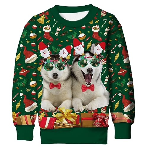 UNICOMIDEA Boys Girls Ugly Christmas Sweater Kids 3D Printed Xmas Fleece Pullover Jumpers Crewneck Tee Shirts 6-16T