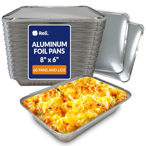 Reli Aluminum Foil Pans with Lids 8x6, 60 Pack
