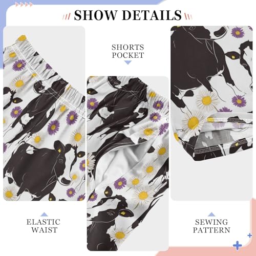 Black White Cow Print Boys Pants Girl Sleep Pants Long Trousers Elastic Waist Lounge Bottoms S4