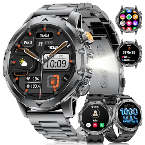 Montre connectée homme militaire 1,53 HD avec lampe LED et batterie 1000mAh