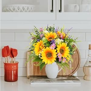 HUAESIN Artificial Flowers Faux Sunflower Bouquets Spring Fake Wildflowers Summer Silk Sunflowers Floral Arrangements for Home Kitchen Office Table Centerpieces Wedding Party Cemetery Flowers HUAESIN Artificial Flowers Faux Sunflower Bouquets Spring Fake Wildflowers Summer Silk Sunflowers Floral Arrangements for Home Kitchen Office Table Centerpieces Wedding Party Cemetery Flowers