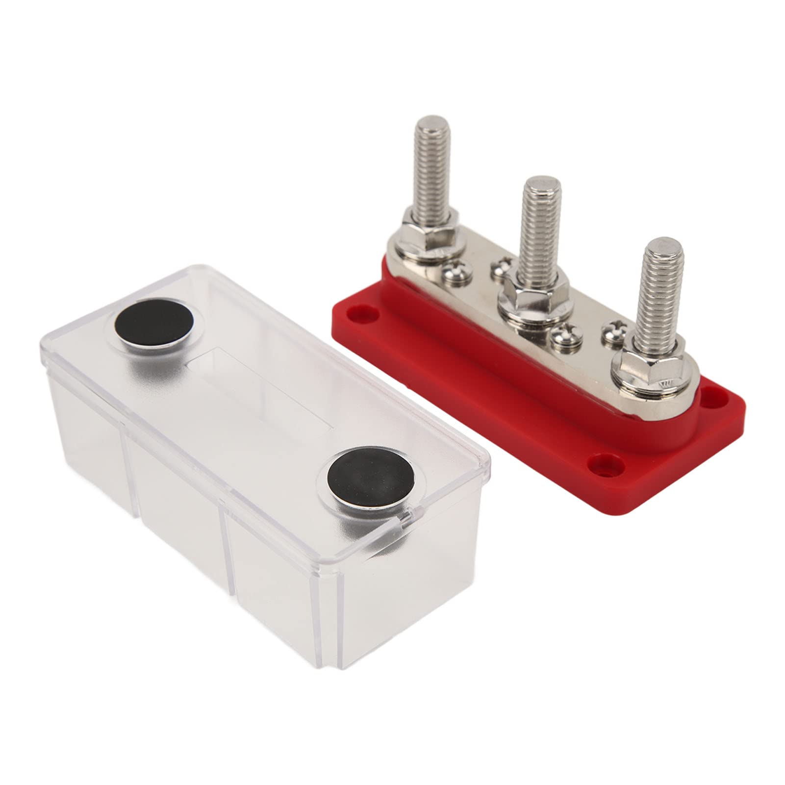 Power Distribution Block, 12‑48V 300A Battery Bus Bar Terminal Distribution Block with 3 Terminal Studs & Cover, for Cars Trucks RVs Marine Boats Solar System (Red)