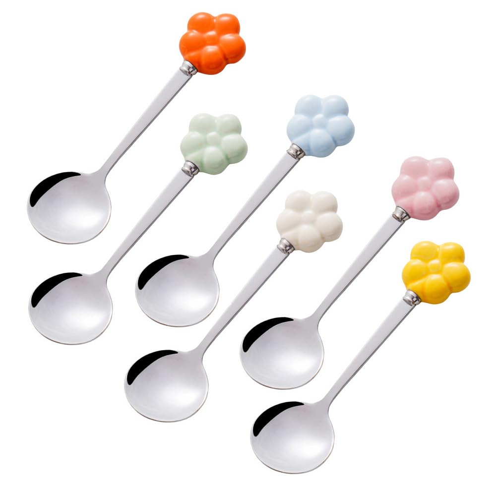 Royal Shang Youpin (6 Pieces) Ceramic Flower Stainless Steel Multi-Purpose Spoons