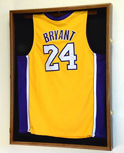 sfDisplay.com,LLC. Sports Jersey Display Case Select Your Size 98% UV Lockable 3 Sizes to Choose Uniform Jacket Frame (Walnut Wood Finish, X-Large Jersey=38x29x3)