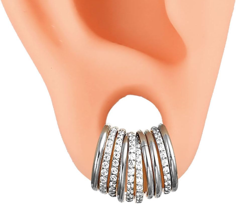 5/10PCS Septum Rings Hoop, 16G/1.2*(6-8-10) mm Surgical Stainless Steel CZ Segment Nose Rings, Cartilage Clicker Hoop Earrings for Rook, Daith, Tragus, Shell pattern Gold Silver